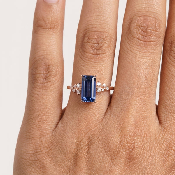 Blue Sapphire Cluster Engagement Ring