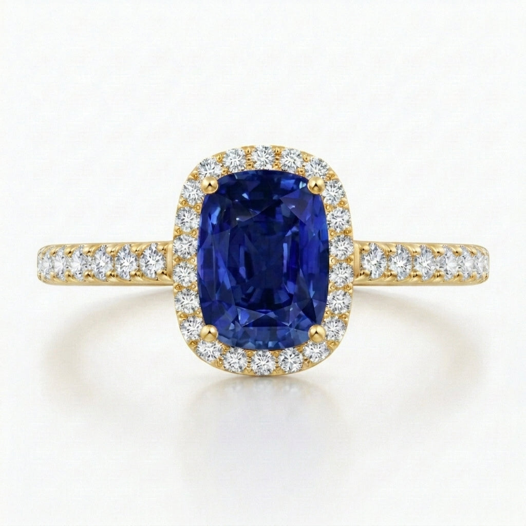 Blue Sapphire Sliver Ring main with gold plated