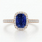 Blue Sapphire Sliver Ring main with rose gold plated