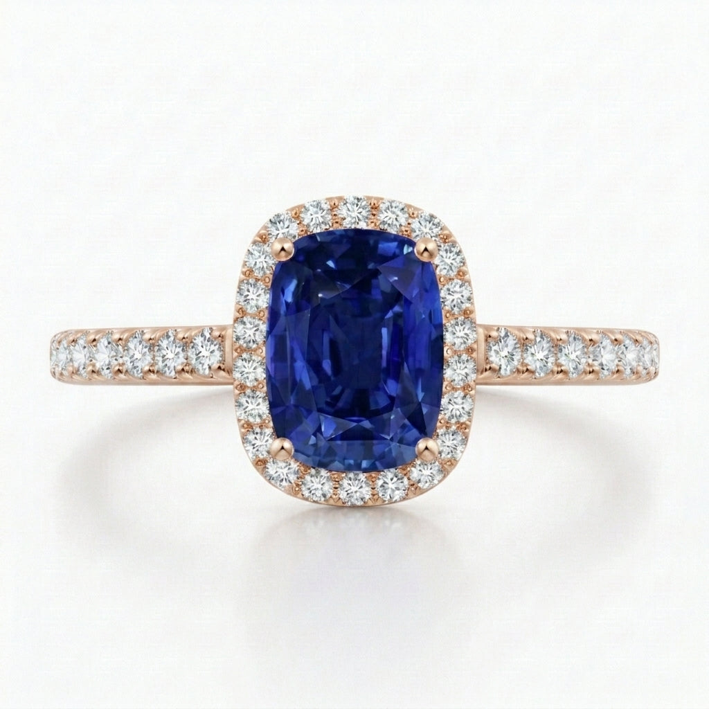Blue Sapphire Sliver Ring main with rose gold plated