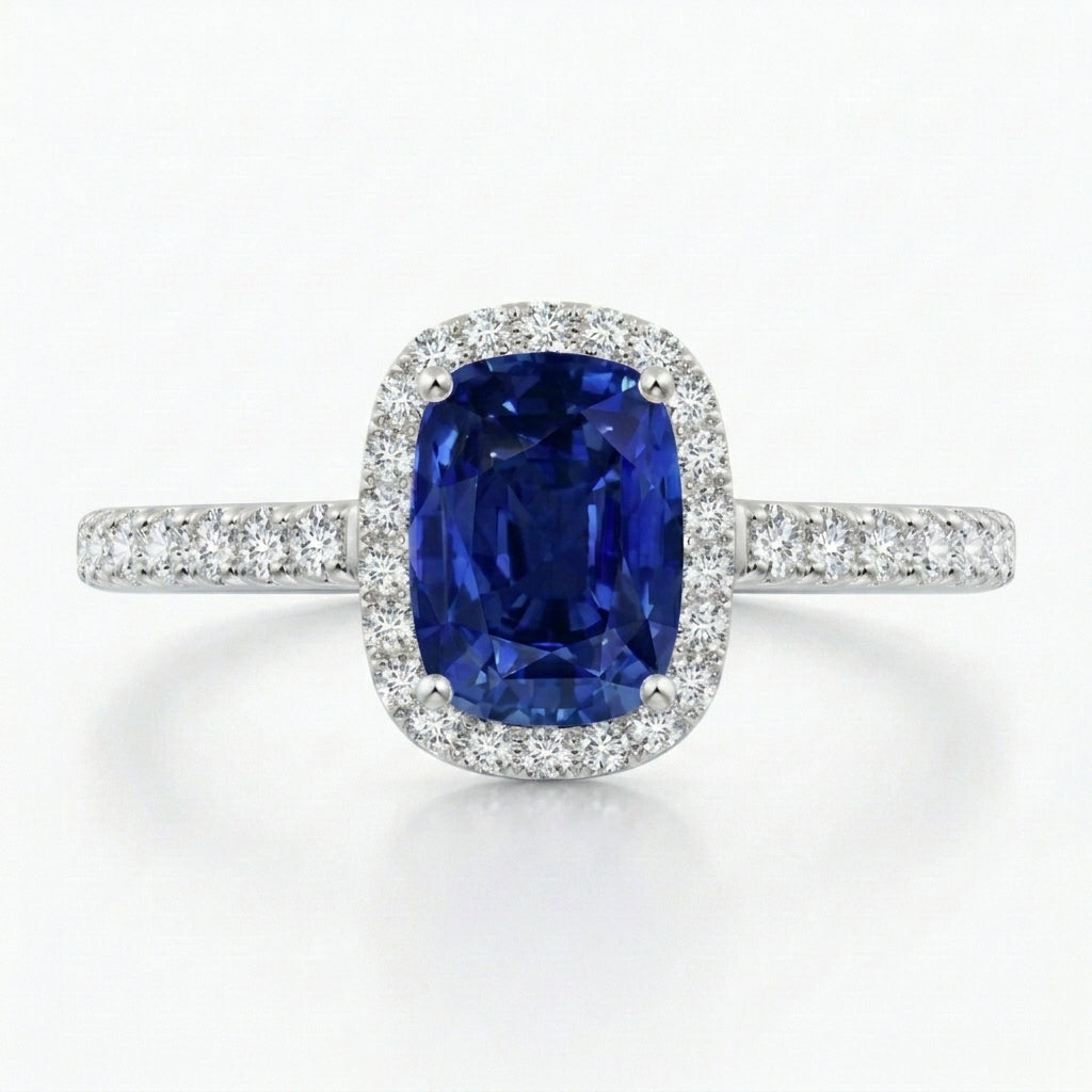 Blue Sapphire Sliver Ring main with sliver plated