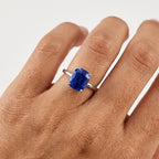 Cushion Blue Sapphire Solitaire Ring with  hand