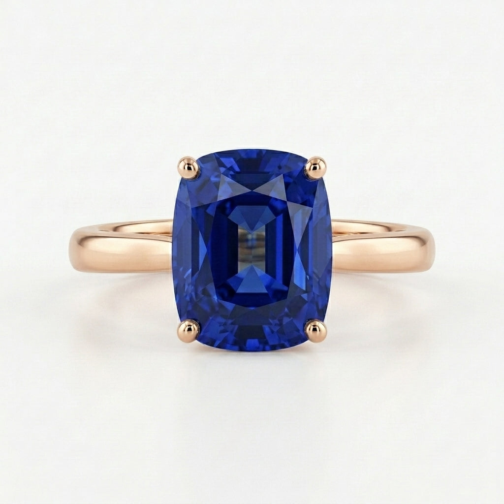 Blue Sapphire Solitaire Rose Gold Ring