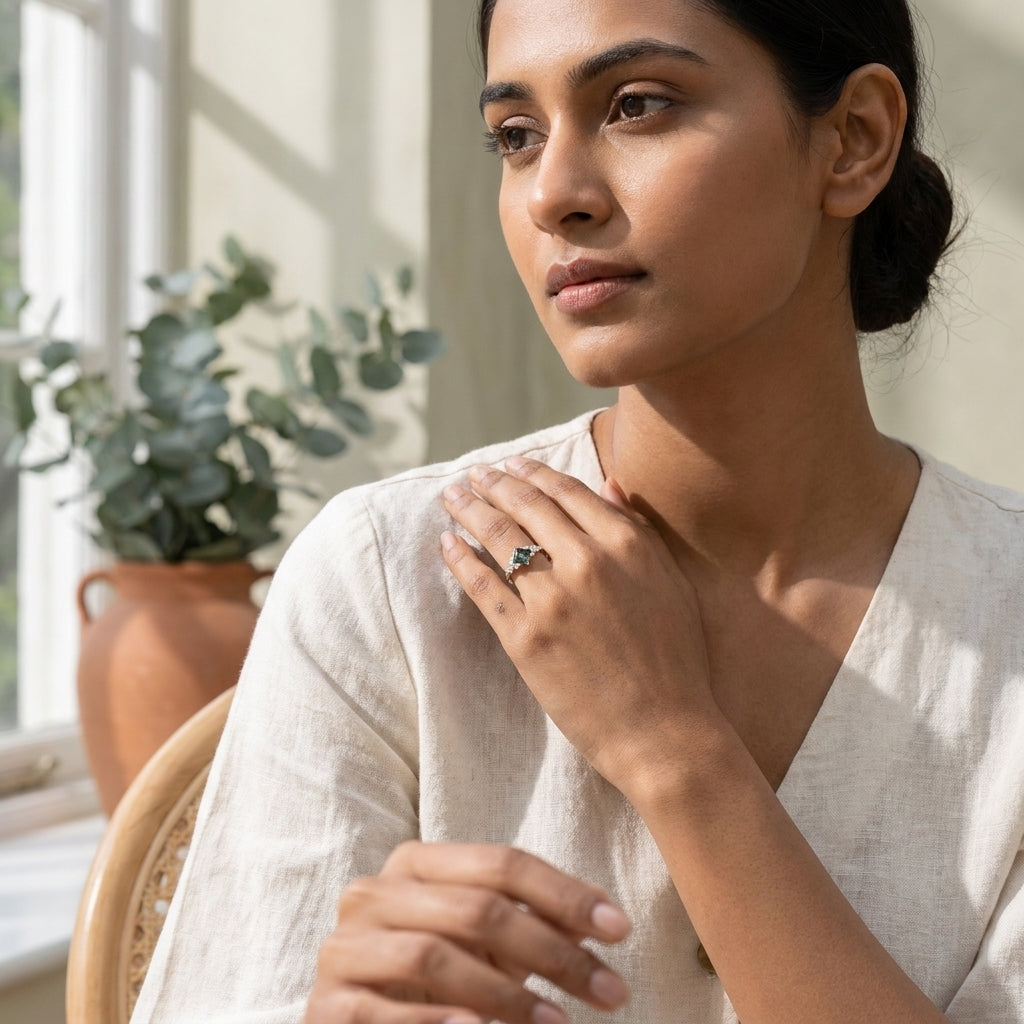 Buy Princess Cut Black Rutile Quartz Ring With Model