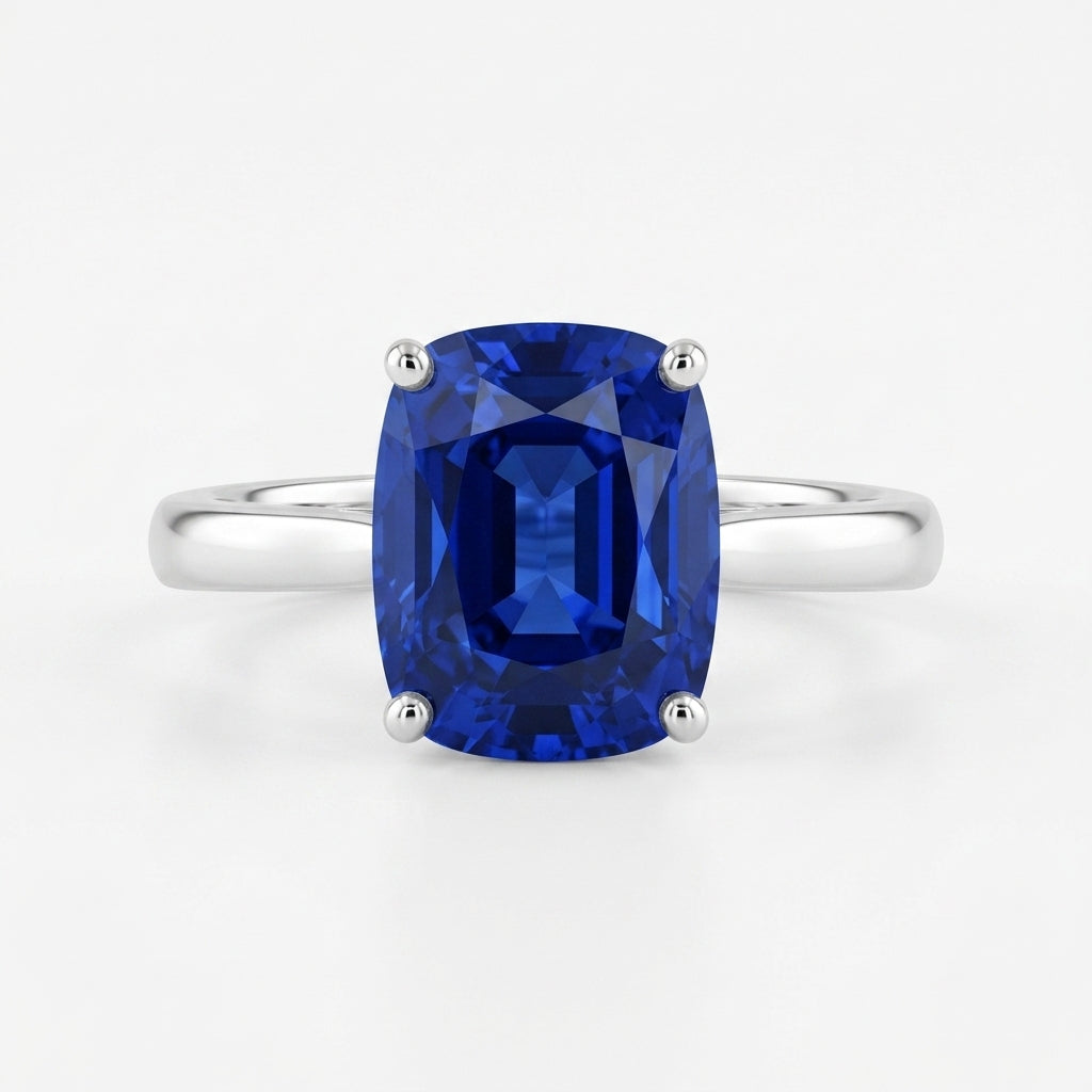 Cushion Blue Sapphire Solitaire Ring Main