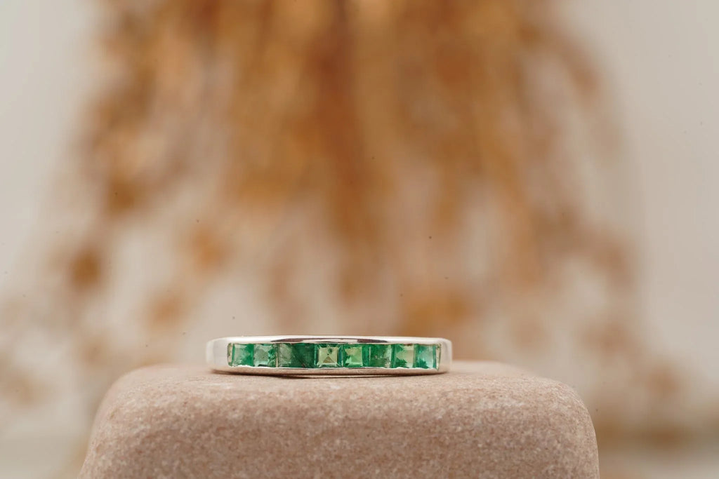 Princess Emerald Channel Set Wedding Band - Gigiscc