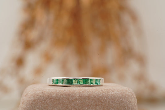 Princess Emerald Channel Set Wedding Band