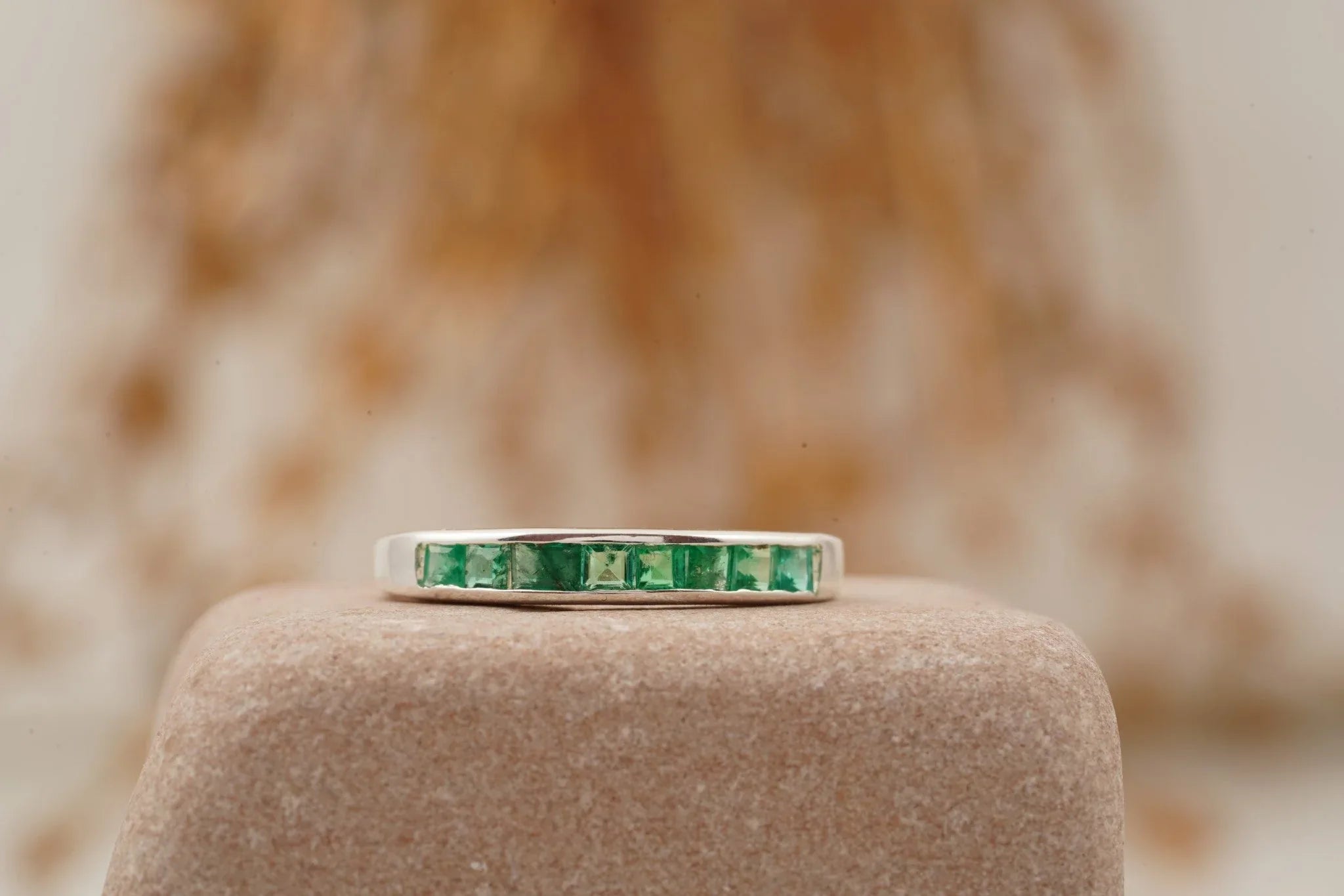 Princess Emerald Channel Set Wedding Band - Gigiscc