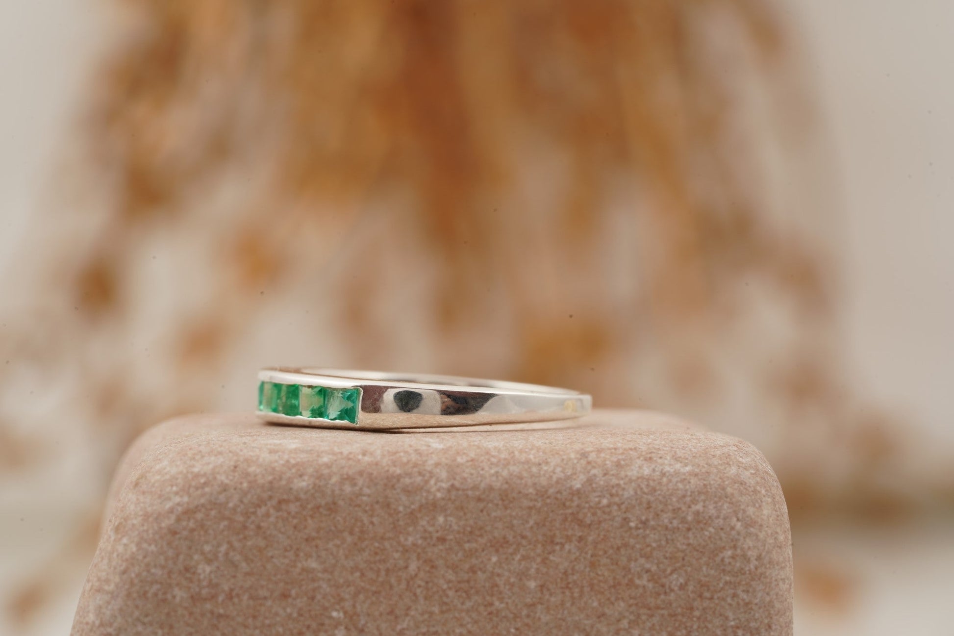 Princess Emerald Channel Set Wedding Band Round