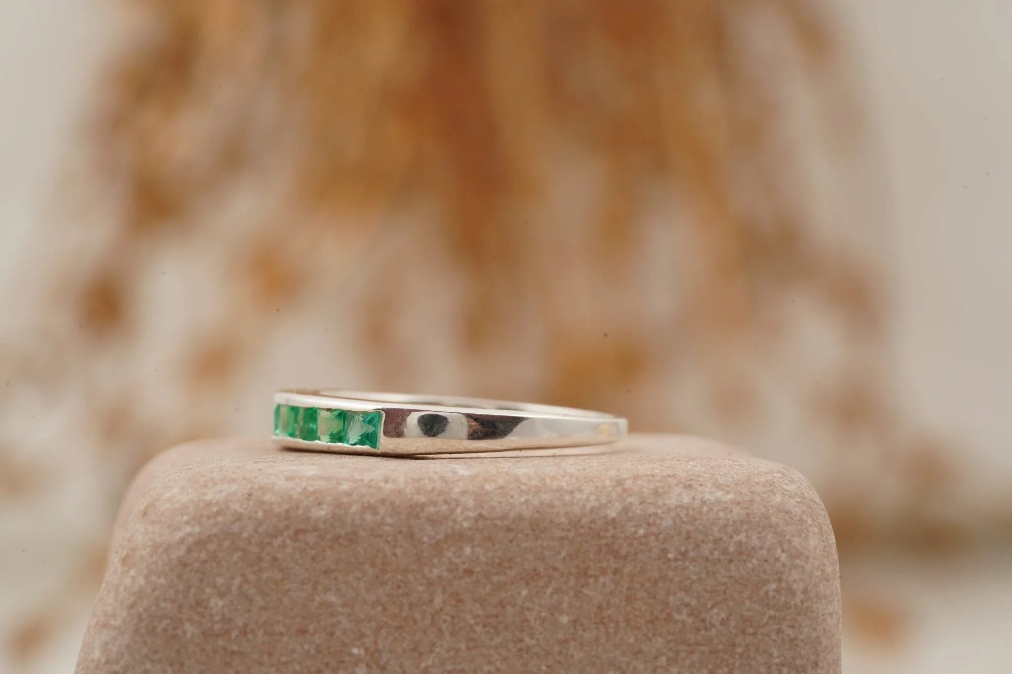 Princess Emerald Channel Set Wedding Band - Gigiscc