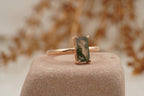 Moss Agate Baguette Cut Rose Gold Engagement Ring - Gigiscc