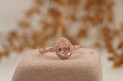 Pear Shaped Morganite Rose Gold Bridal Engagement Ring