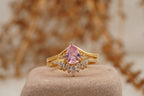 Pink Sapphire Engagement Ring Set With Diamond Wedding Band - Gigiscc