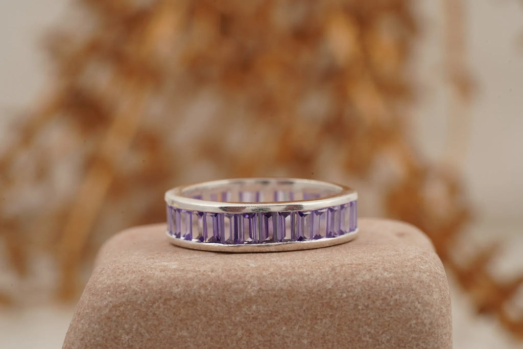 Baguette Cut Amethyst Channel Setting Wedding Band - Gigiscc
