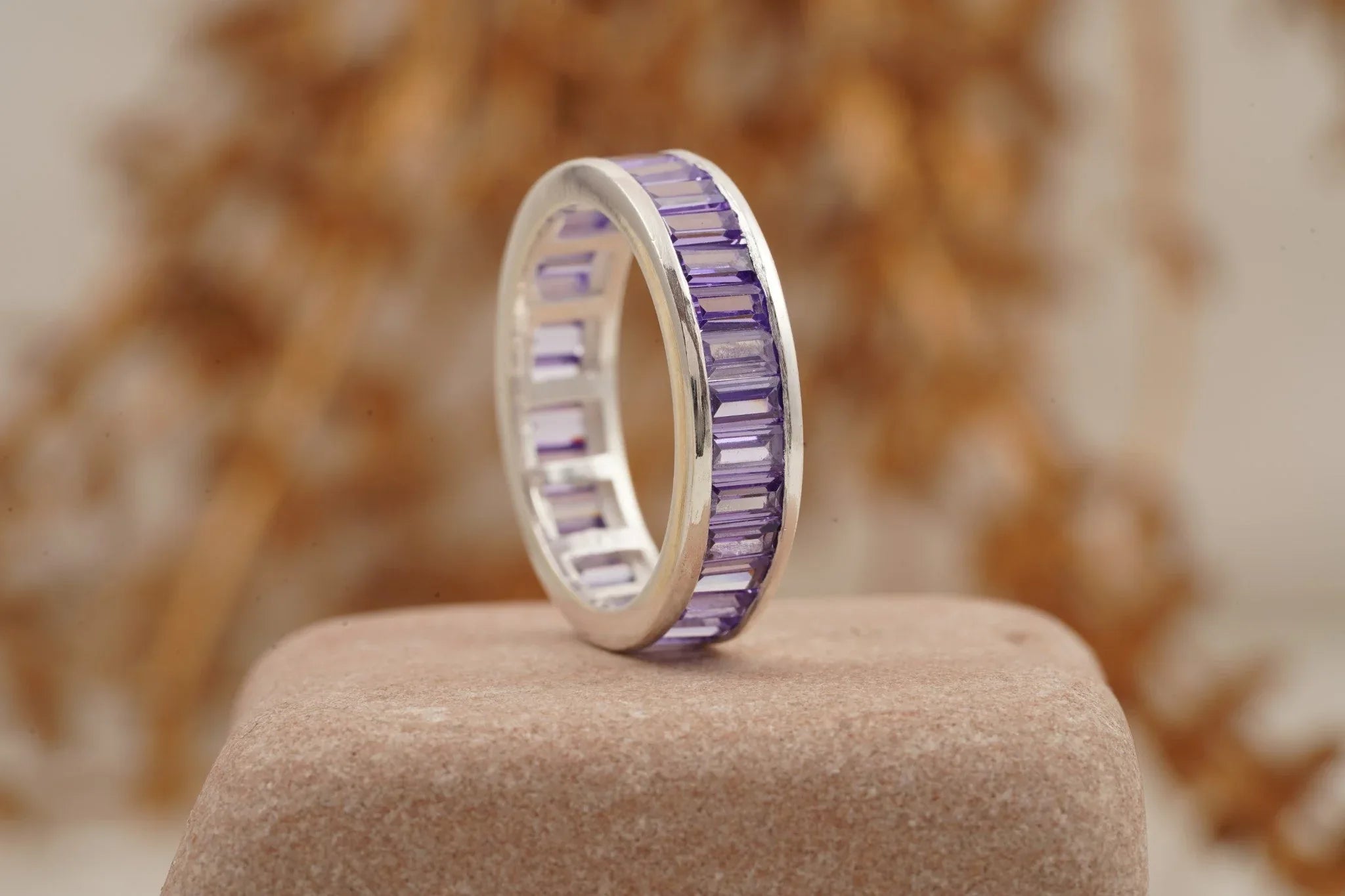 Baguette Cut Amethyst Channel Setting Wedding Band - Gigiscc