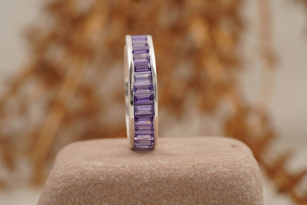 Baguette Cut Amethyst Channel Setting Wedding Band - Gigiscc