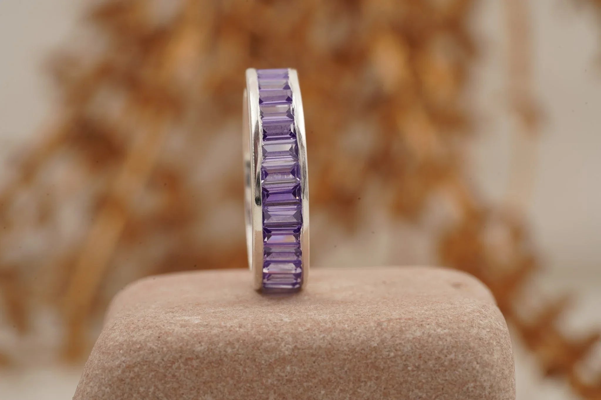 Baguette Cut Amethyst Channel Setting Wedding Band - Gigiscc