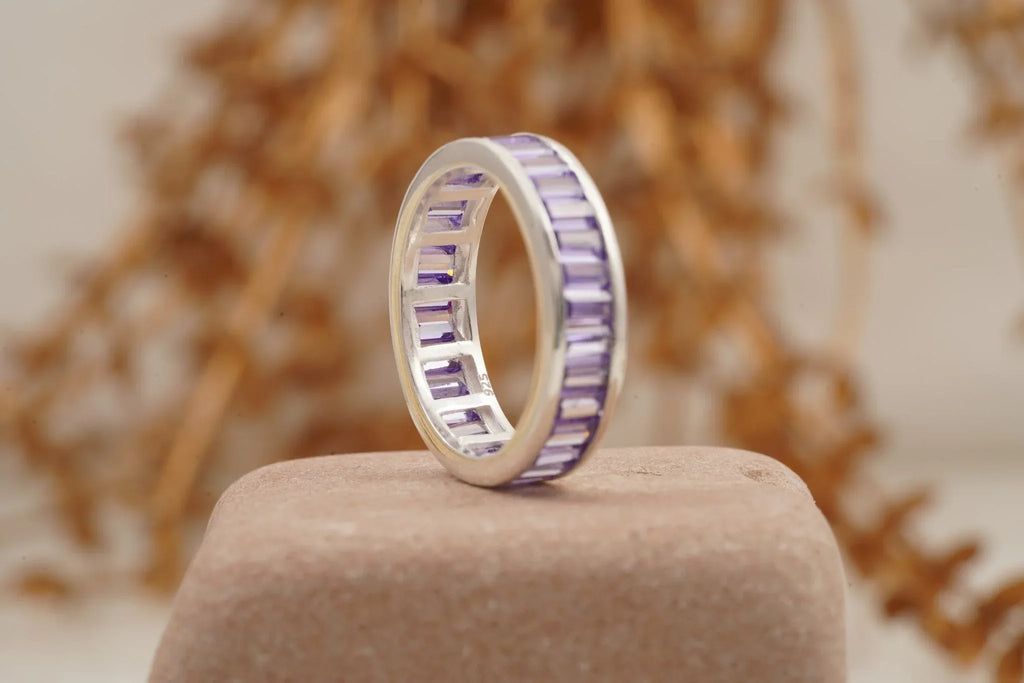 Baguette Cut Amethyst Channel Setting Wedding Band - Gigiscc