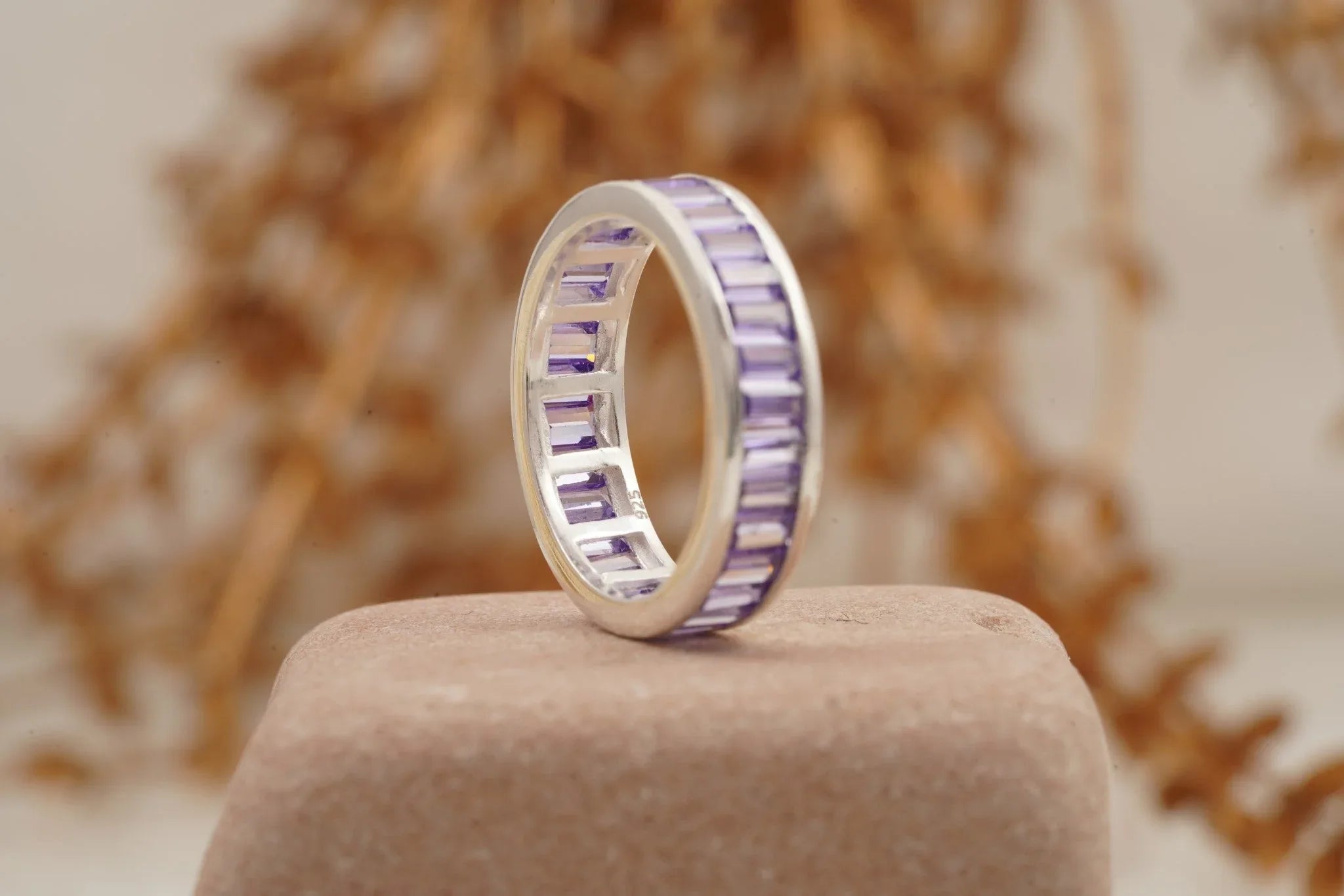 Baguette Cut Amethyst Channel Setting Wedding Band - Gigiscc