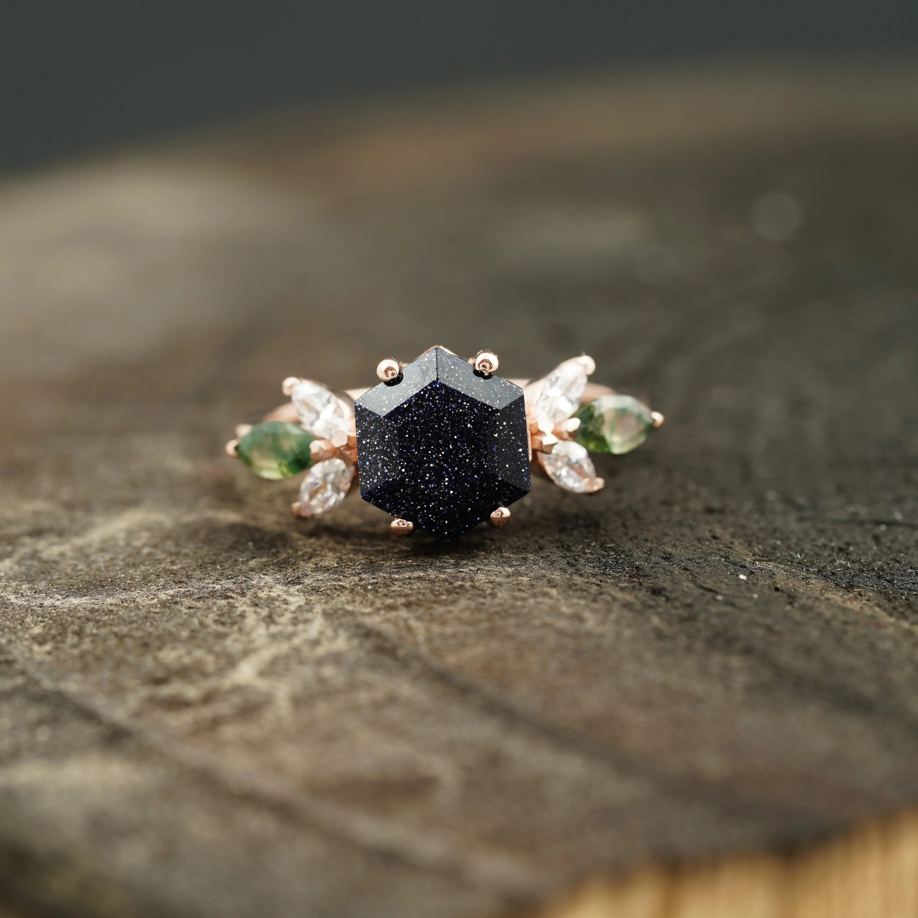 Blue Sandstone Gemstone Ring Cluster Ring For Women - Gigiscc
