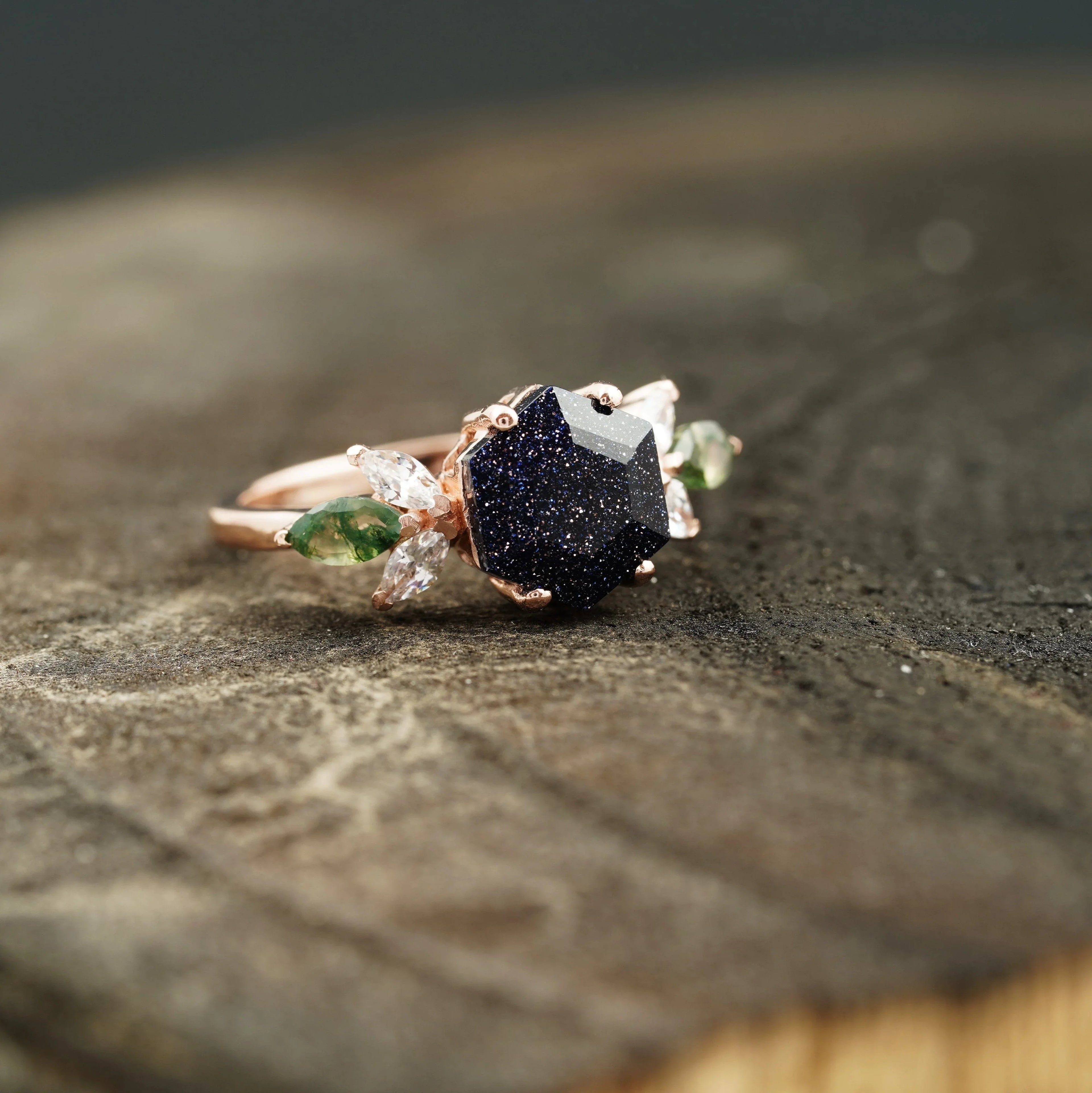 Blue Sandstone Gemstone Ring Cluster Ring For Women - Gigiscc