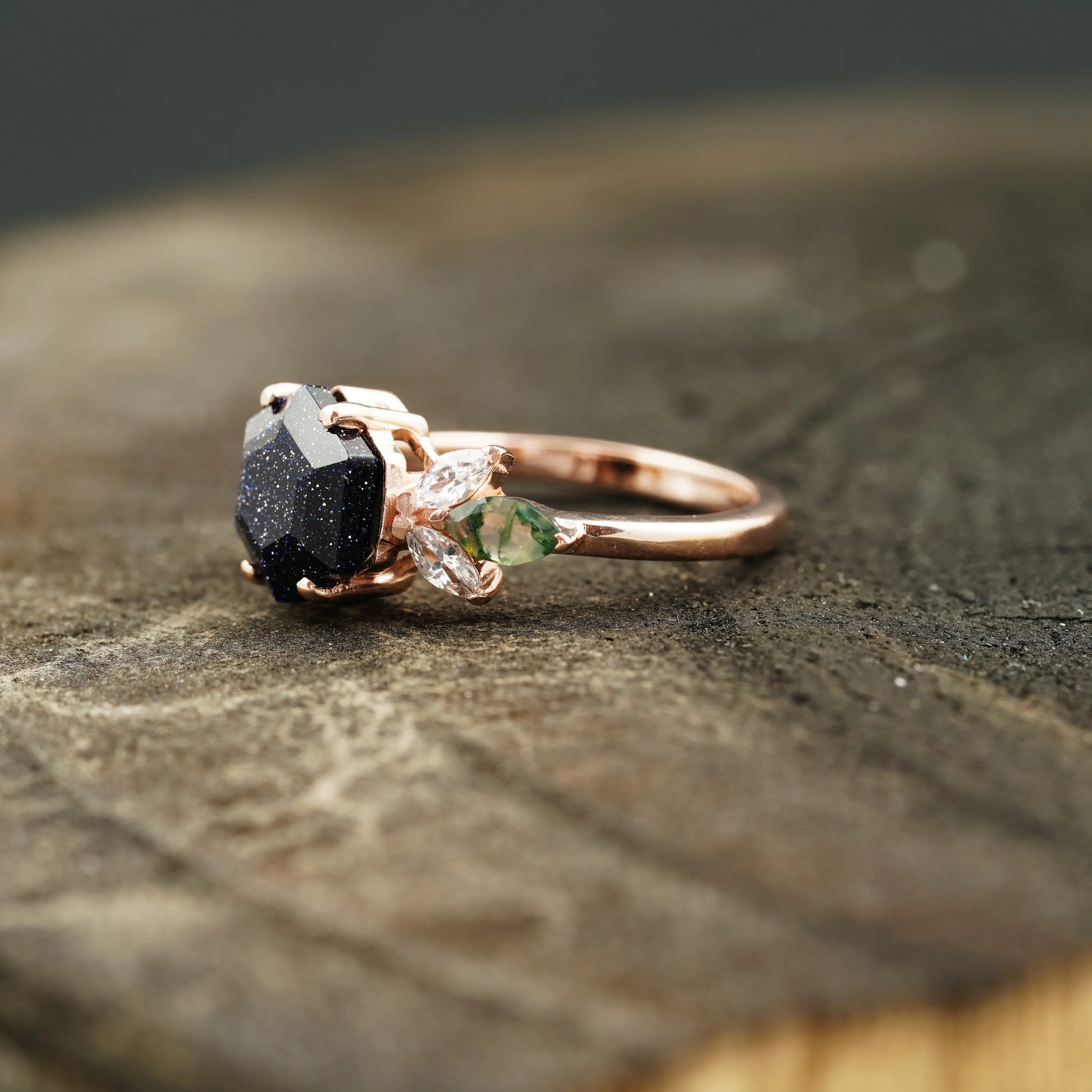 Blue Sandstone Gemstone Ring Cluster Ring For Women - Gigiscc