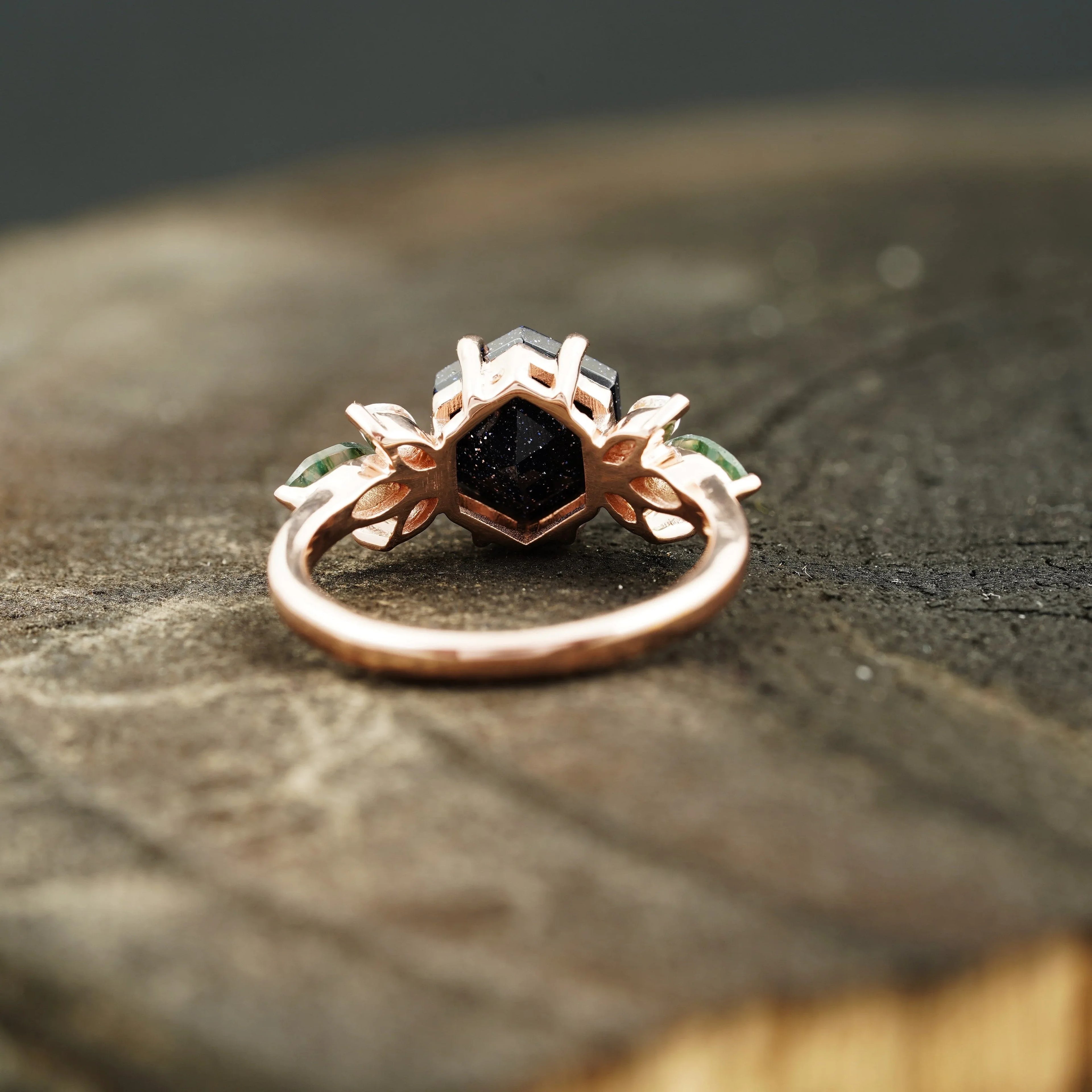 Blue Sandstone Gemstone Ring Cluster Ring For Women - Gigiscc
