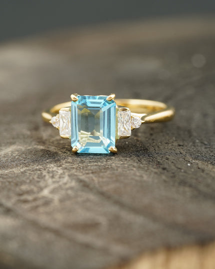 Aquamarine Gemstone Engagement Ring Emerald Cut Ring For Women