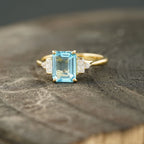 Aquamarine Gemstone Engagement Ring Emerald Cut Ring For Women - Gigiscc