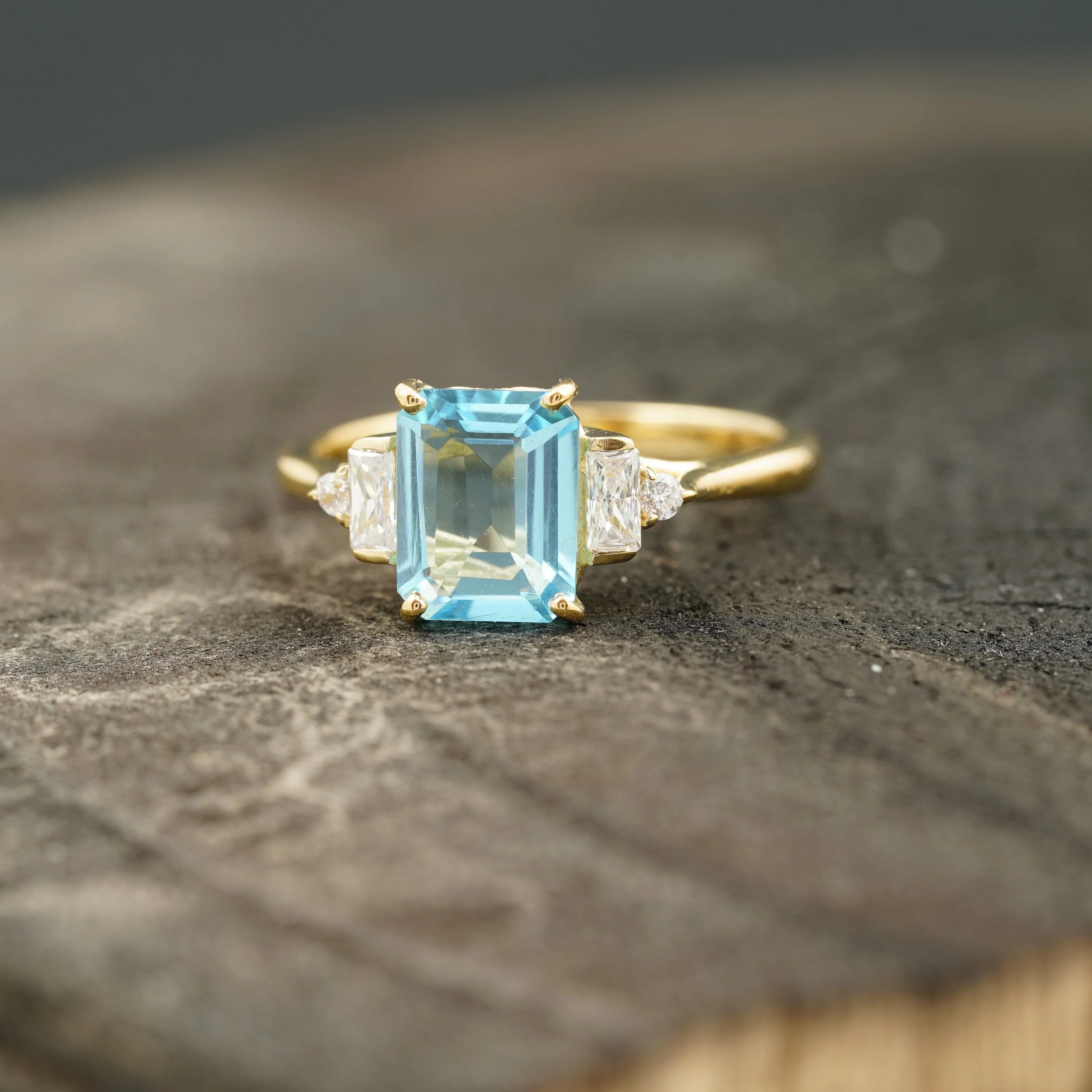 Aquamarine Gemstone Engagement Ring Emerald Cut Ring For Women - Gigiscc