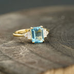 Aquamarine Gemstone Engagement Ring Emerald Cut Ring For Women - Gigiscc