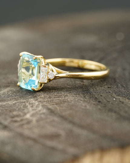 Aquamarine Gemstone Engagement Ring Emerald Cut Ring For Women