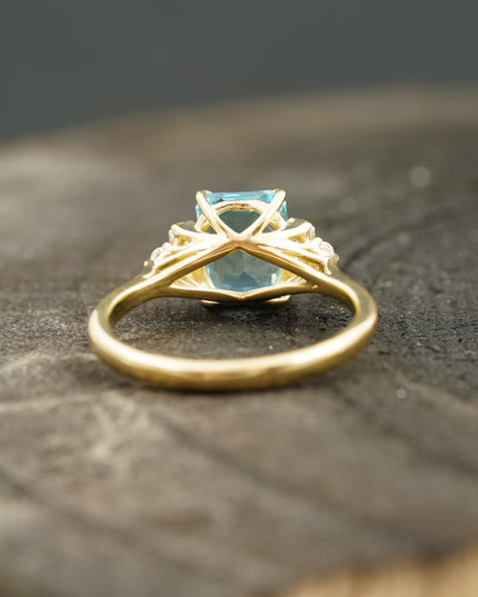 Aquamarine Gemstone Engagement Ring Emerald Cut Ring For Women