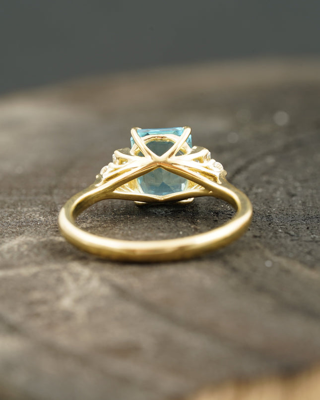 Aquamarine Gemstone Engagement Ring Emerald Cut Ring For Women