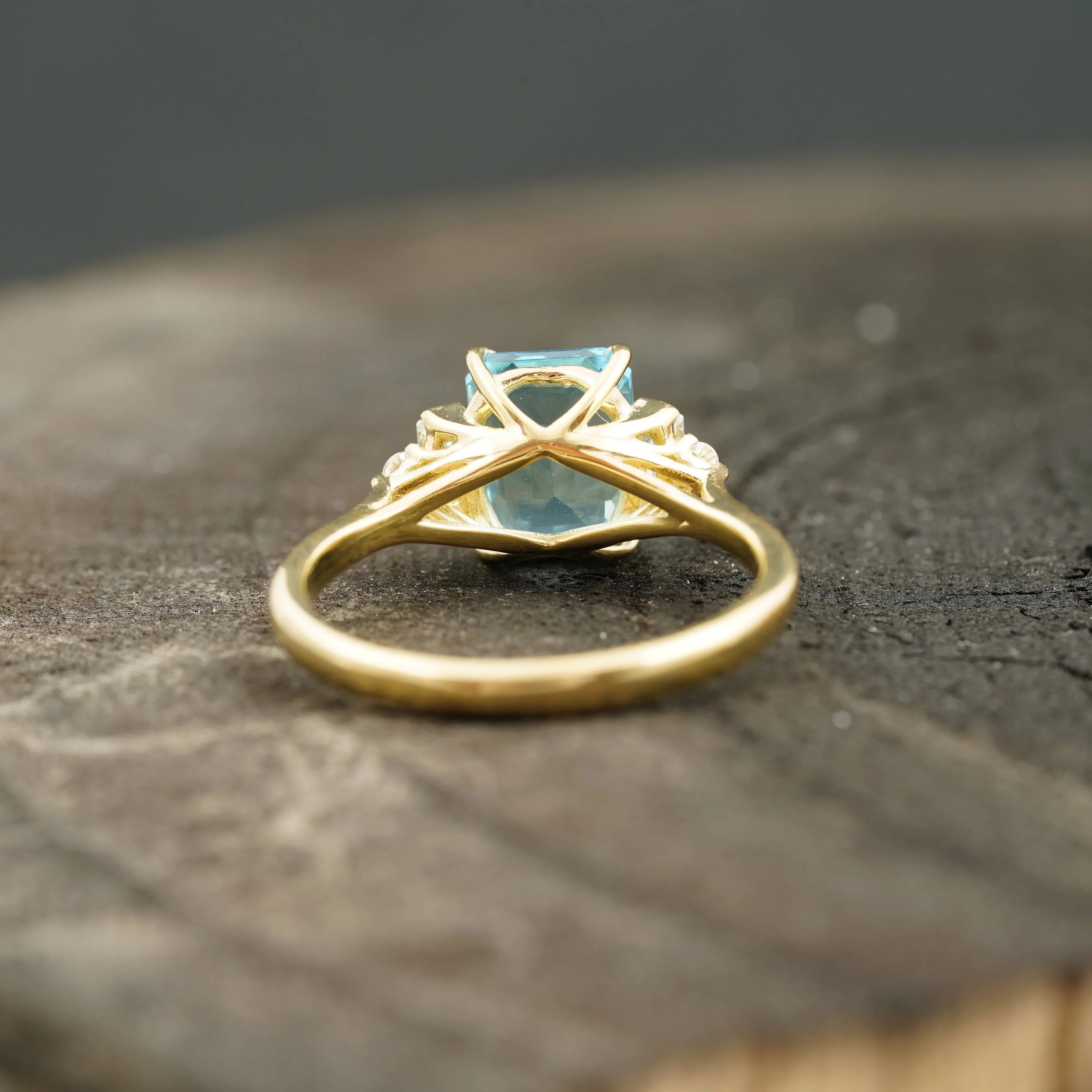 Aquamarine Gemstone Engagement Ring Emerald Cut Ring For Women - Gigiscc