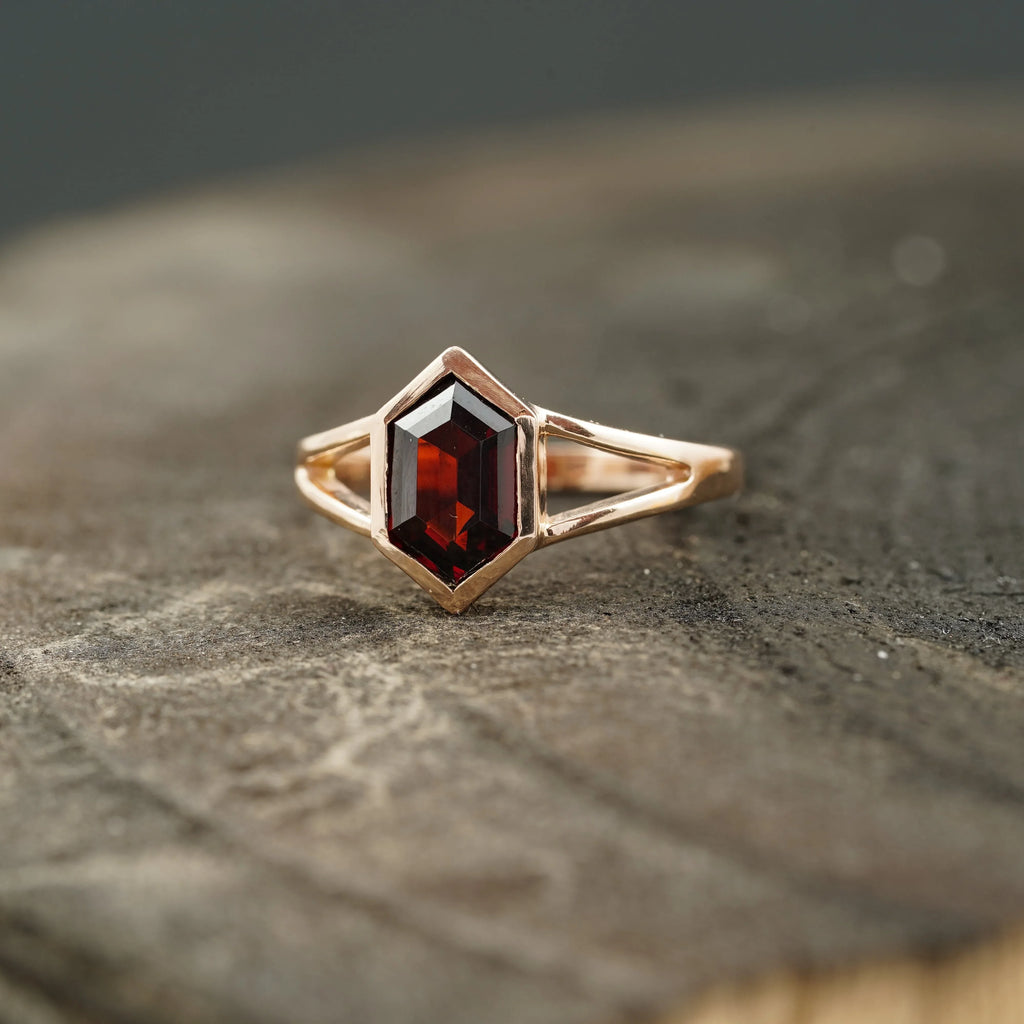 Hexagon Cut Red Garnet Stacking Ring - Gigiscc