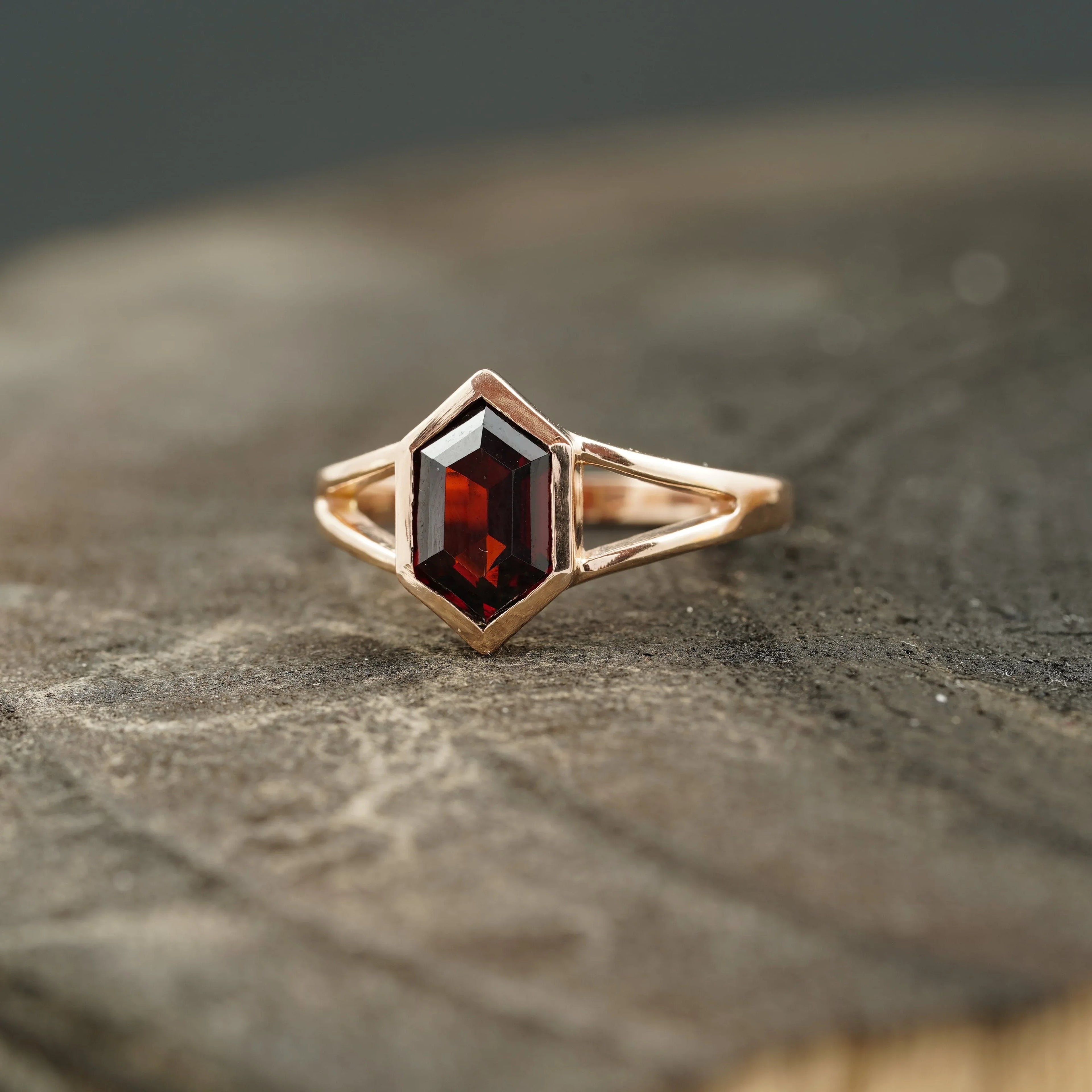 Hexagon Cut Red Garnet Stacking Ring - Gigiscc