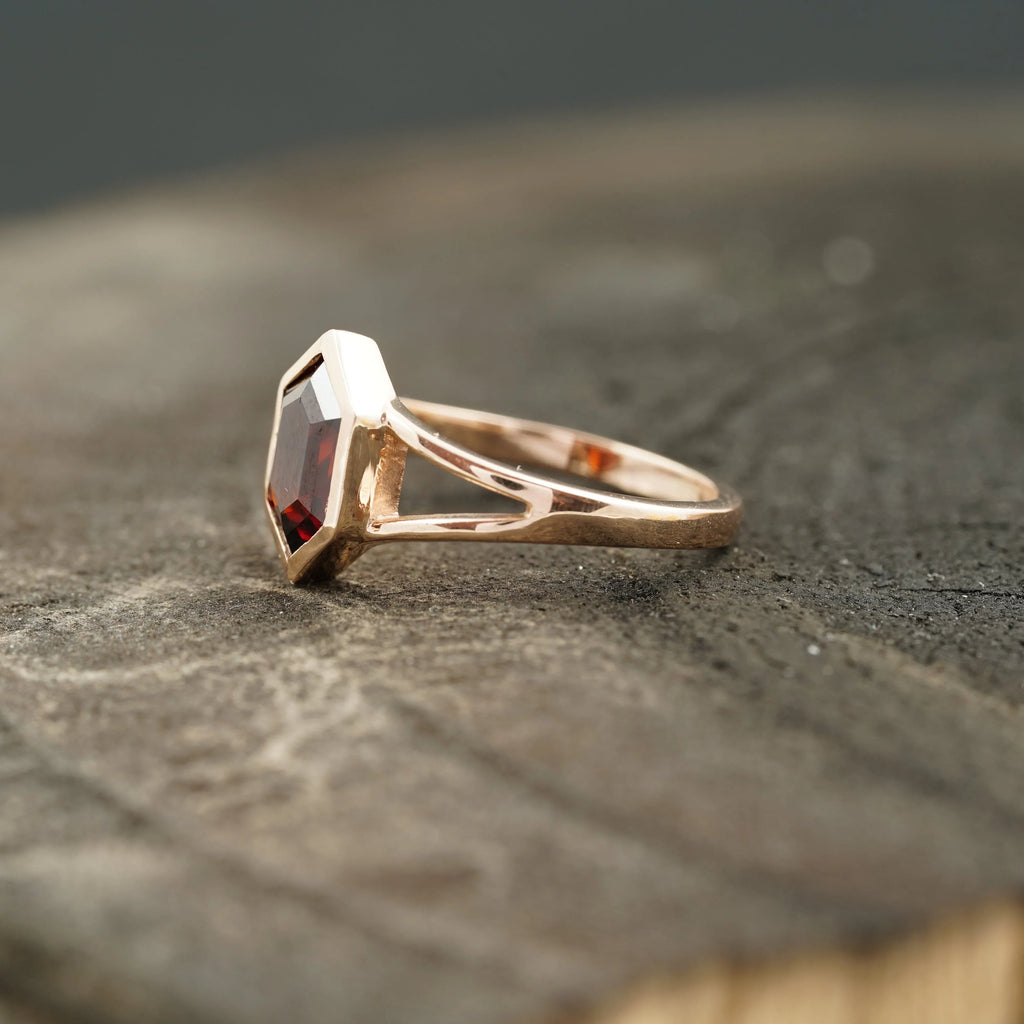 Hexagon Cut Red Garnet Stacking Ring - Gigiscc