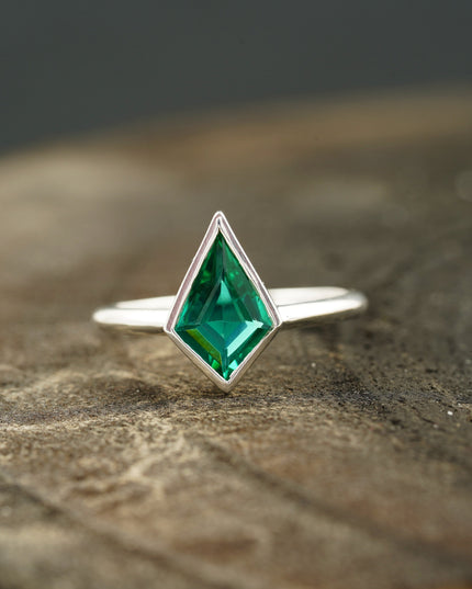 Kite Shaped Emerald Ring Solid Gold Solitaire Ring