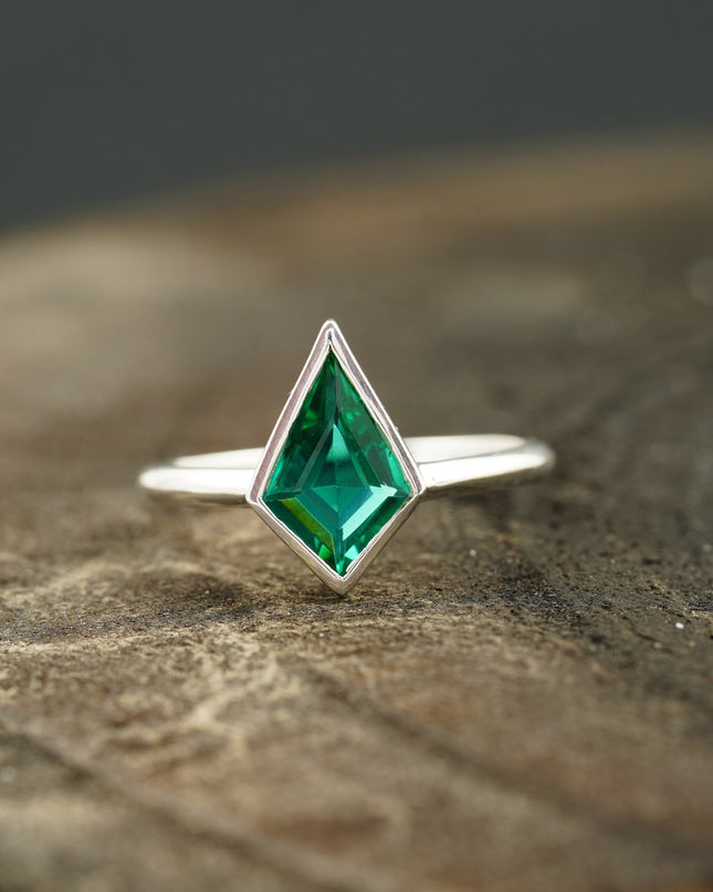 Kite Shaped Emerald Ring Solid Gold Solitaire Ring