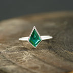 Kite Shaped Emerald Ring Solid Gold Solitaire Ring - Gigiscc