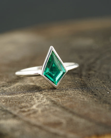 Kite Shaped Emerald Ring Solid Gold Solitaire Ring Right Side Position