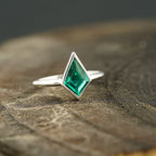 Kite Shaped Emerald Ring Solid Gold Solitaire Ring - Gigiscc
