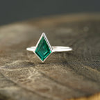 Kite Shaped Emerald Ring Solid Gold Solitaire Ring - Gigiscc