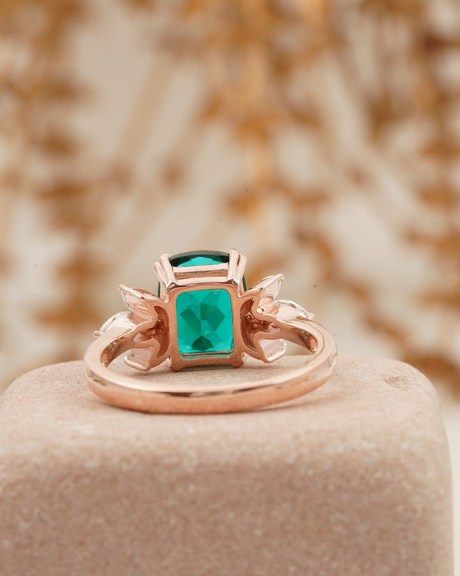 Green Emerald Marquise Diamond Cluster Engagement Ring Back SIde