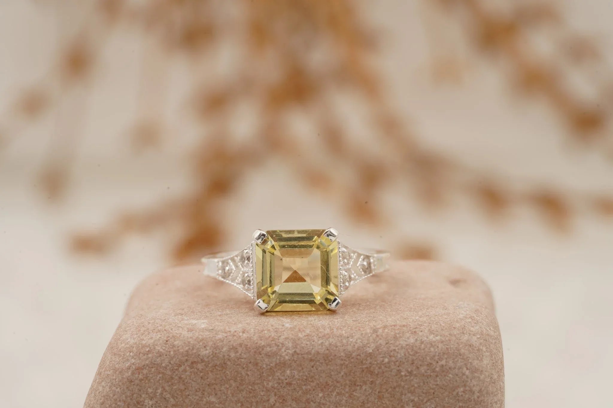 Yellow Moissanite Asscher Cut Engagement Ring - Gigiscc