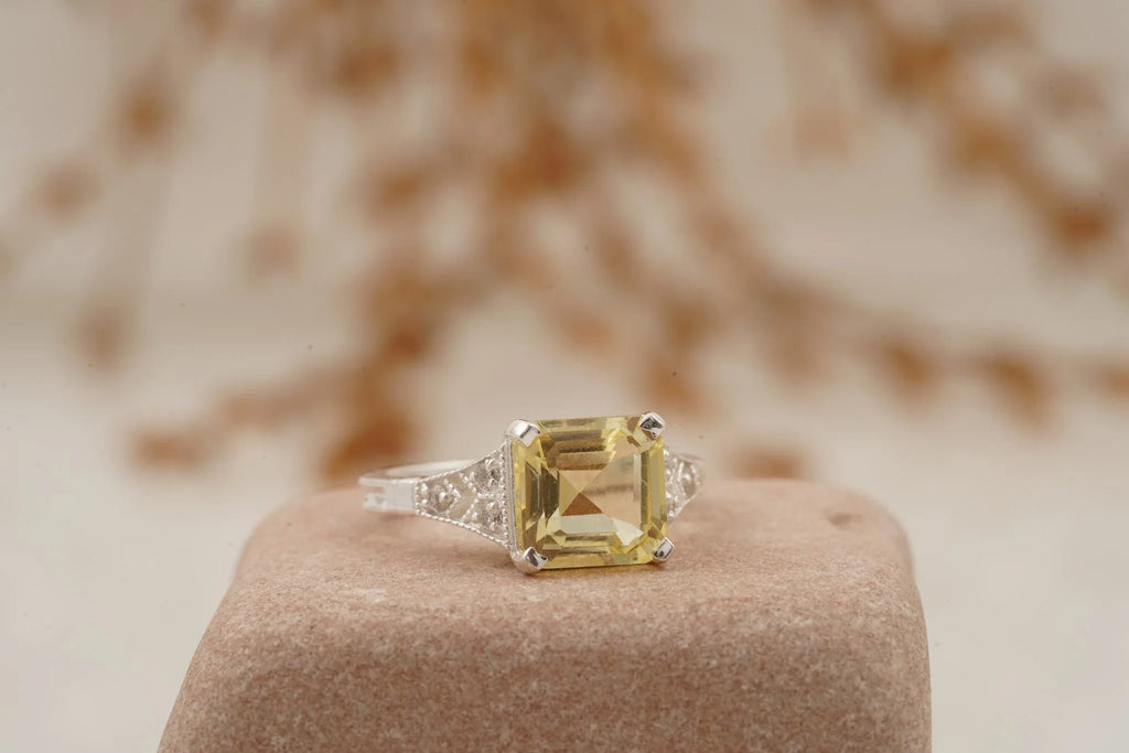 Yellow Moissanite Asscher Cut Engagement Ring - Gigiscc