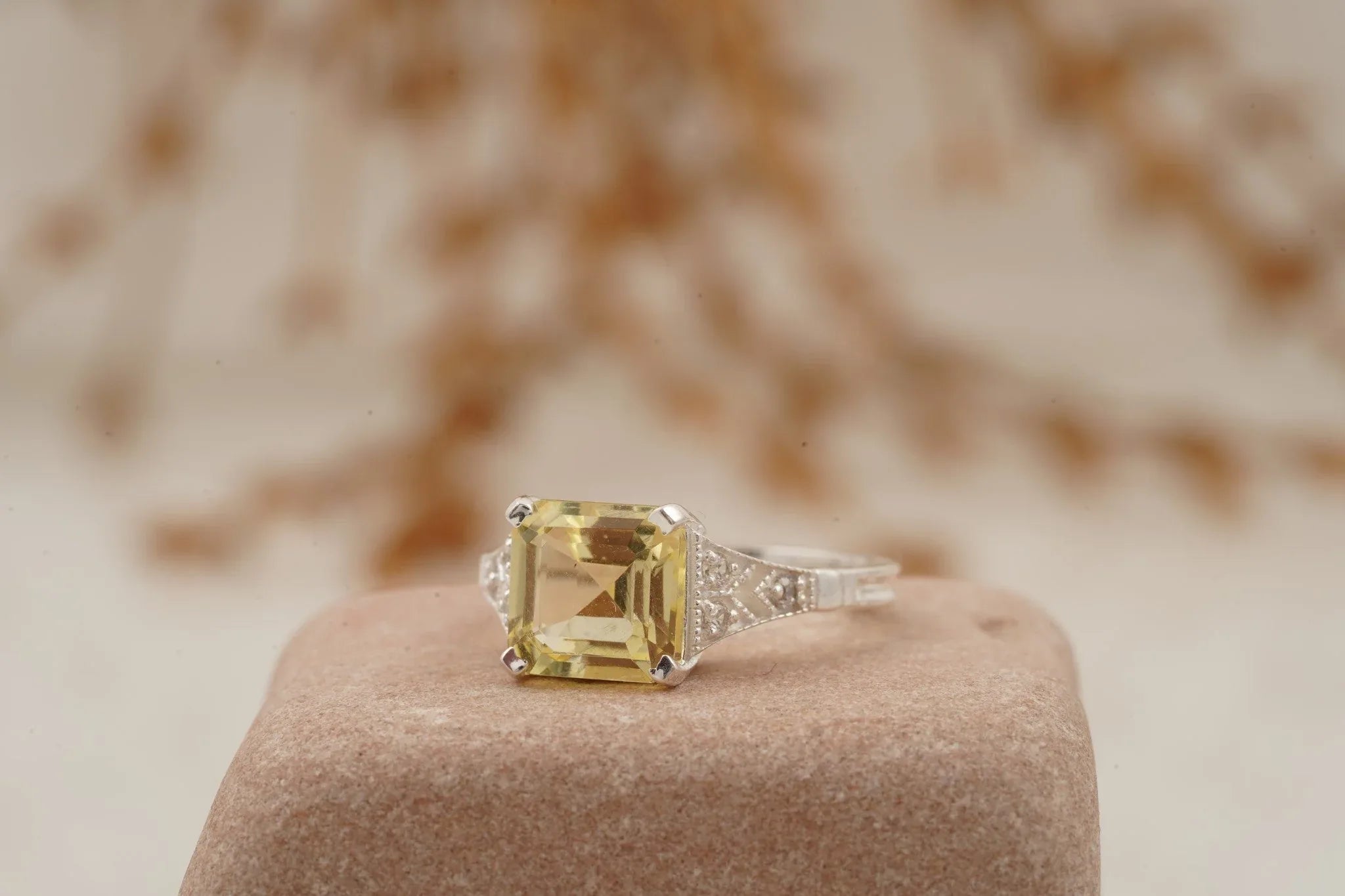 Yellow Moissanite Asscher Cut Engagement Ring - Gigiscc