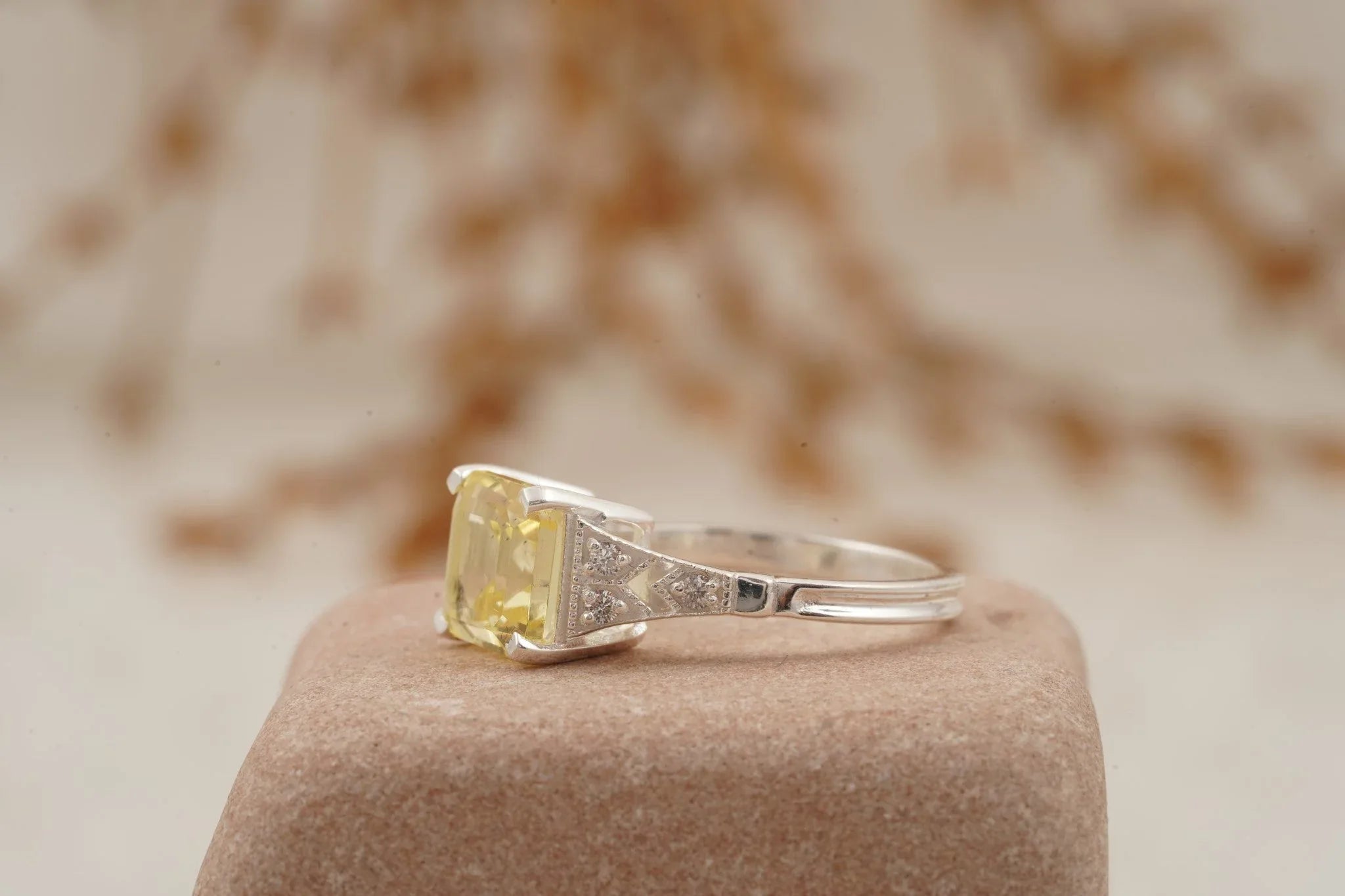 Yellow Moissanite Asscher Cut Engagement Ring - Gigiscc