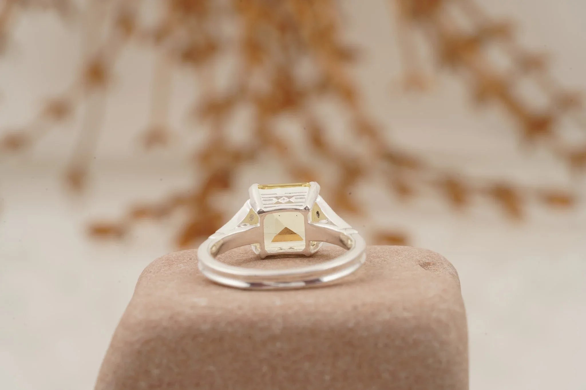 Yellow Moissanite Asscher Cut Engagement Ring - Gigiscc